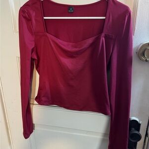 SHEIN Long Sleeve Square Neck Top - Burgundy Wine
